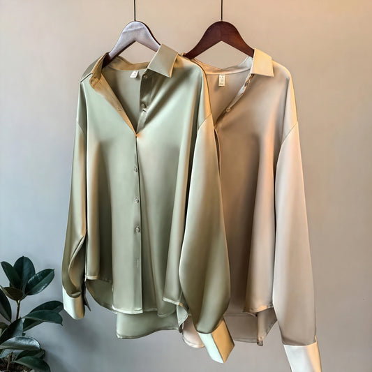 Silky Button-Down Top - Classic Collar
