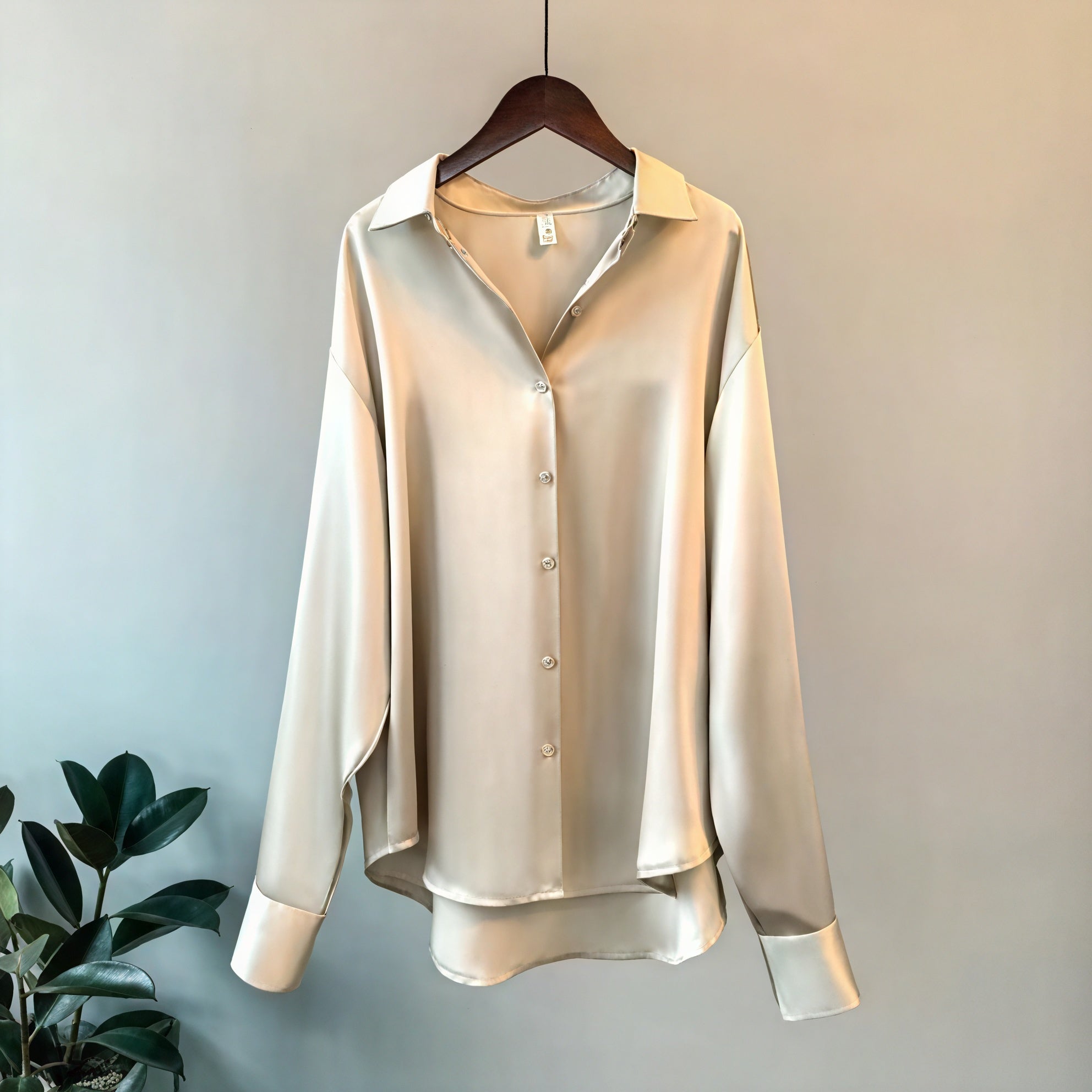 Silky Button-Down Top - Classic Collar