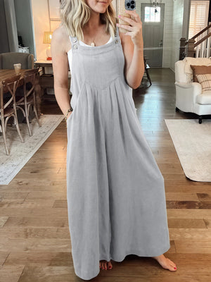 Flowing Jumpsuit - Wide Leg, Button Straps