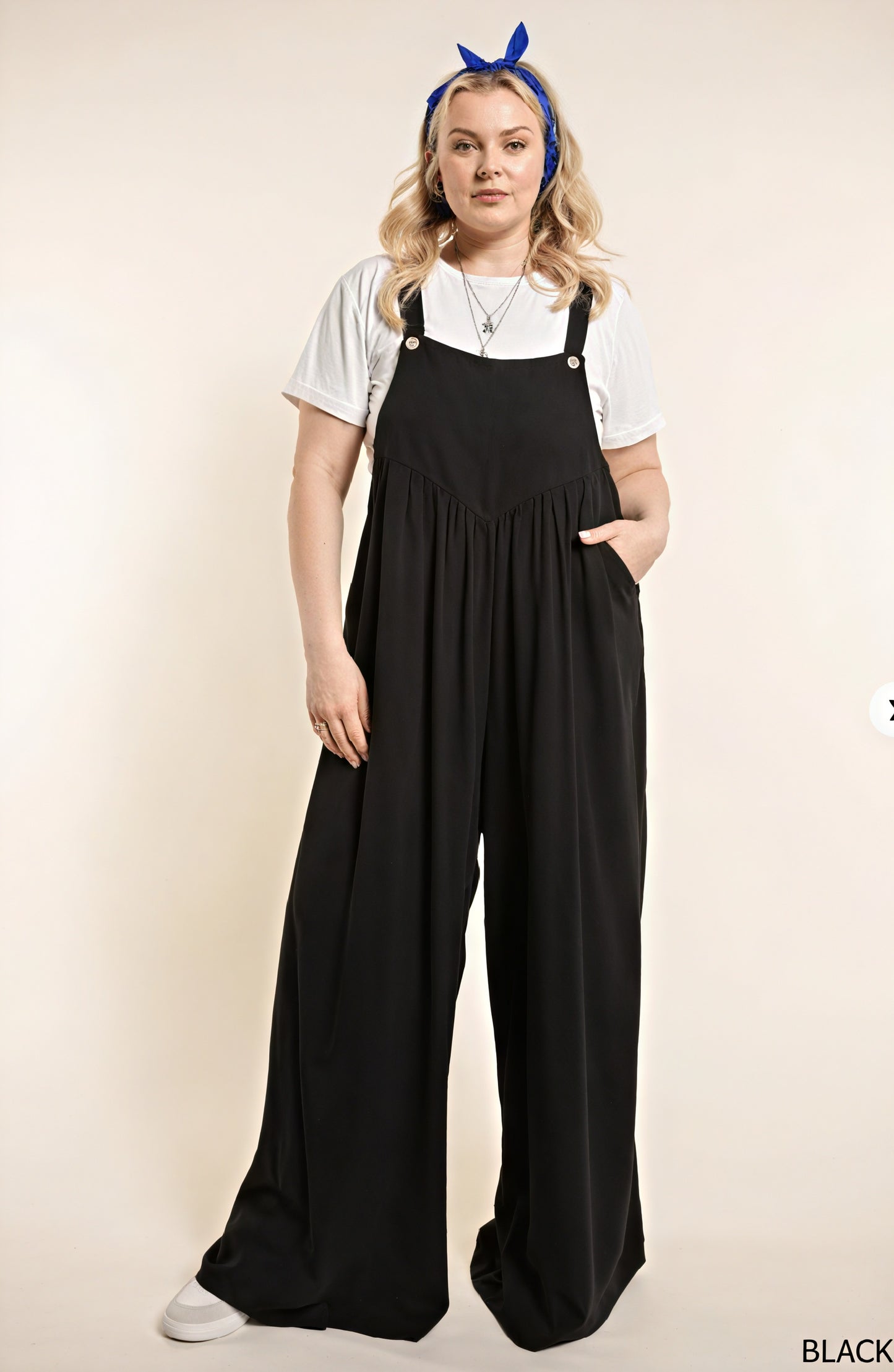 Flowing Jumpsuit - Wide Leg, Button Straps