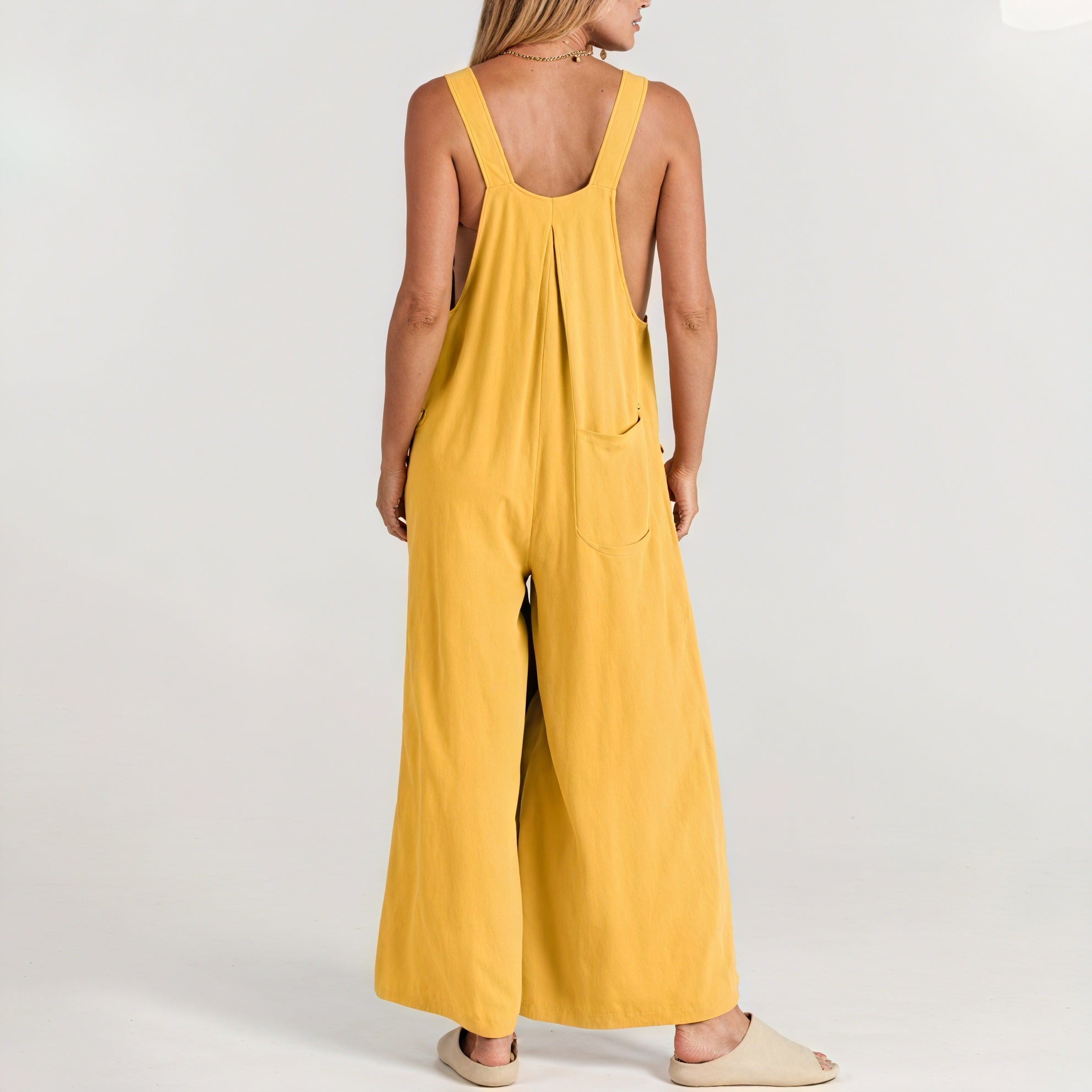Flowing Jumpsuit - Wide Leg, Button Straps