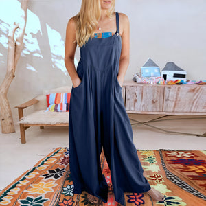Flowing Jumpsuit - Wide Leg, Button Straps