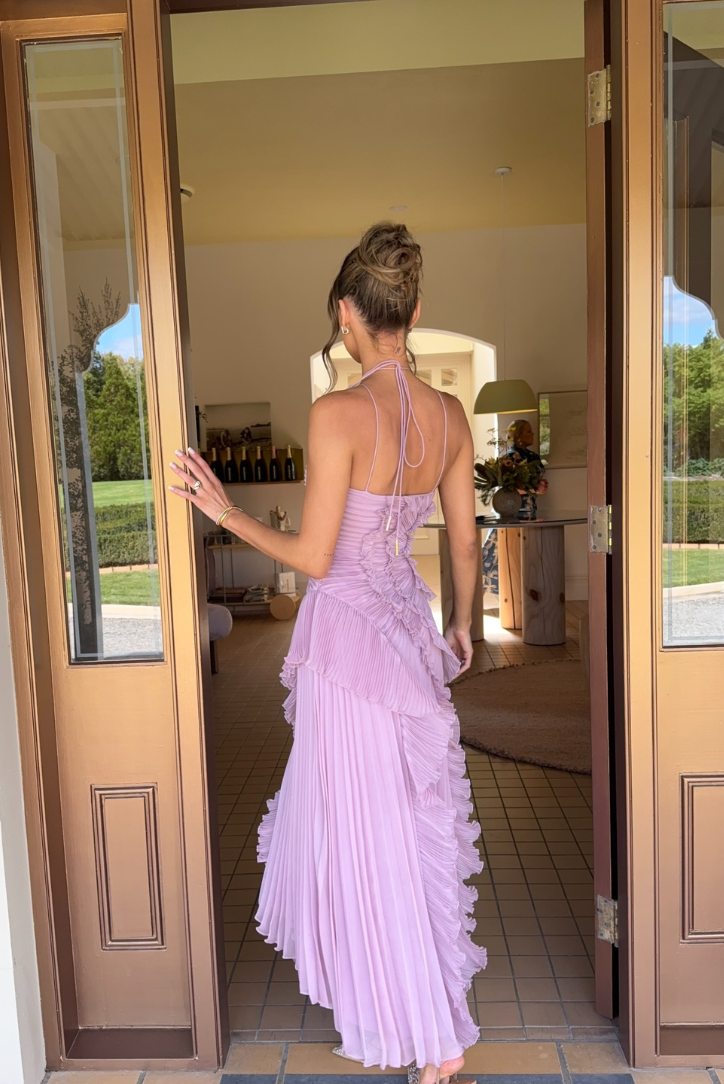 Women's Pleated Halter Dress – Ruffle Detail, Elegant Silhouette-83561-82cbdce0-3f71-4aa3-aa13-18f875129cd8