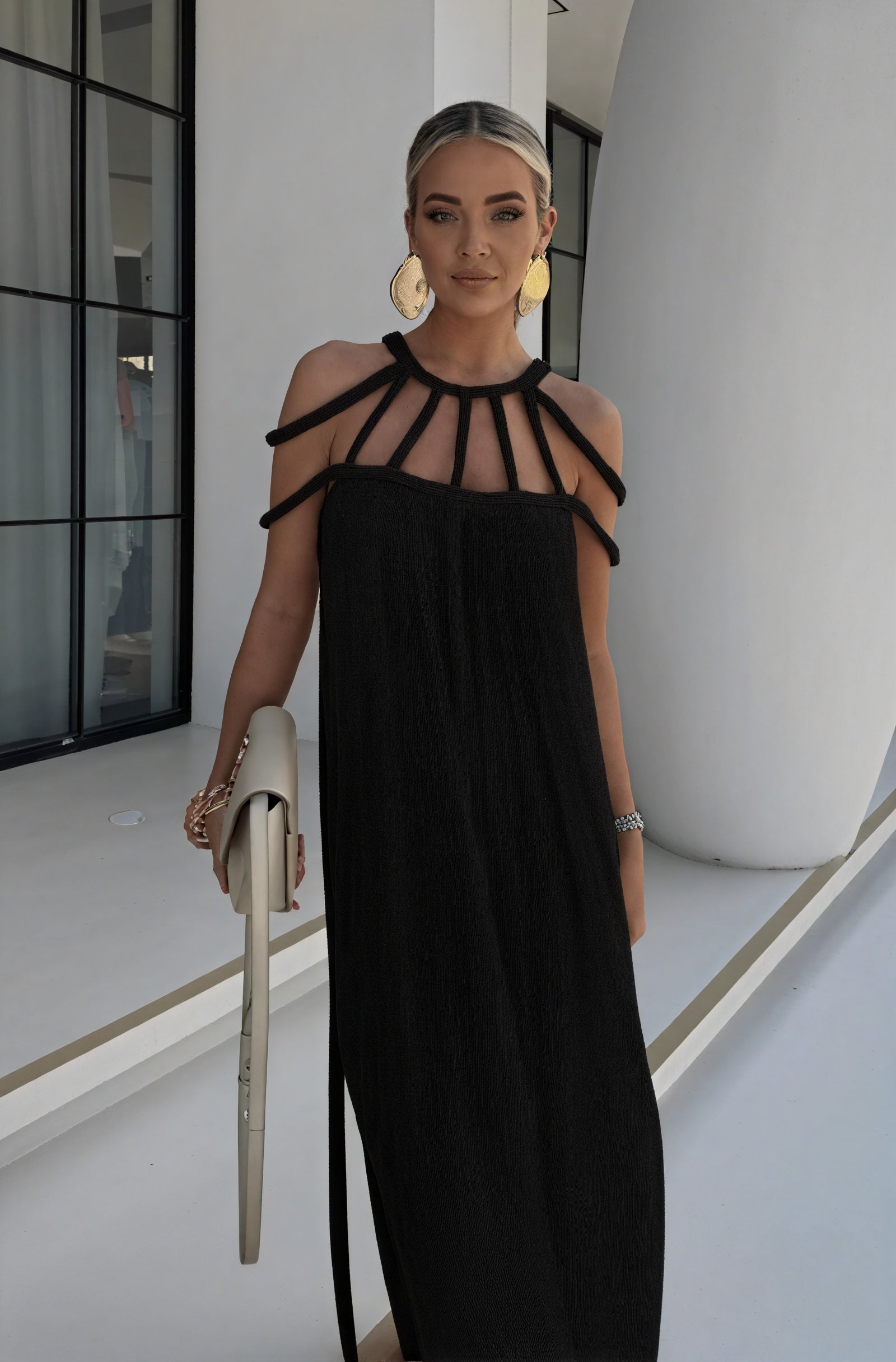 Braided Halter Maxi Dress: Flowing Silhouette