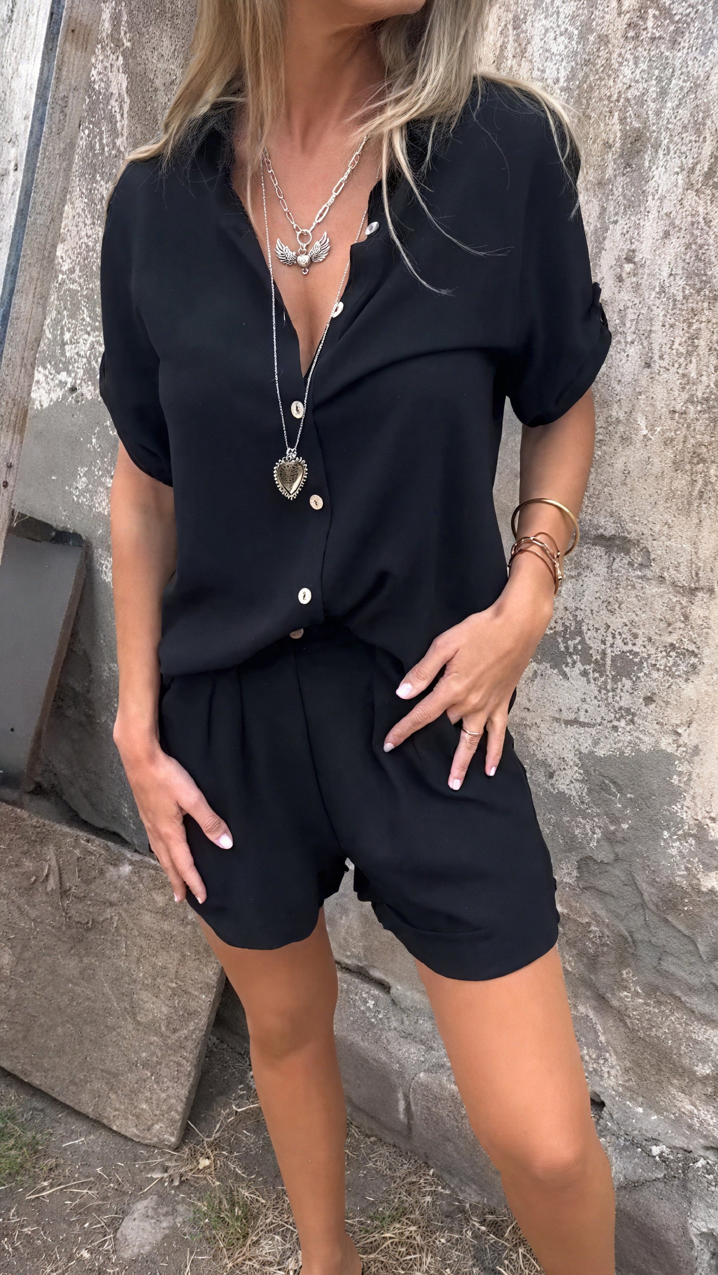 Relaxed Two-Piece Set - Button-Down & Shorts