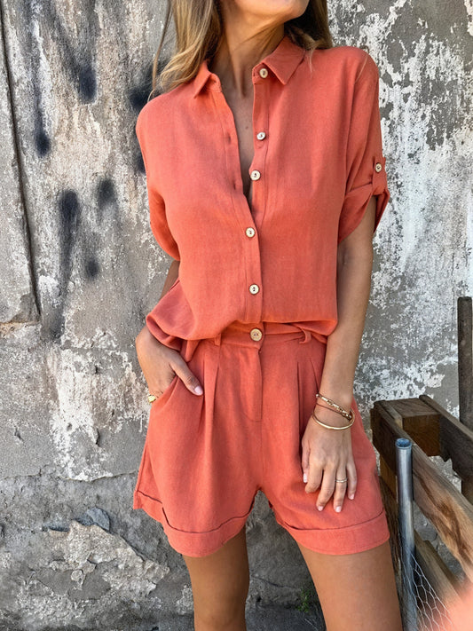 Relaxed Two-Piece Set - Button-Down & Shorts