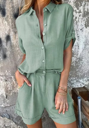 Relaxed Two-Piece Set - Button-Down & Shorts
