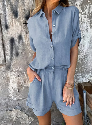 Relaxed Two-Piece Set - Button-Down & Shorts