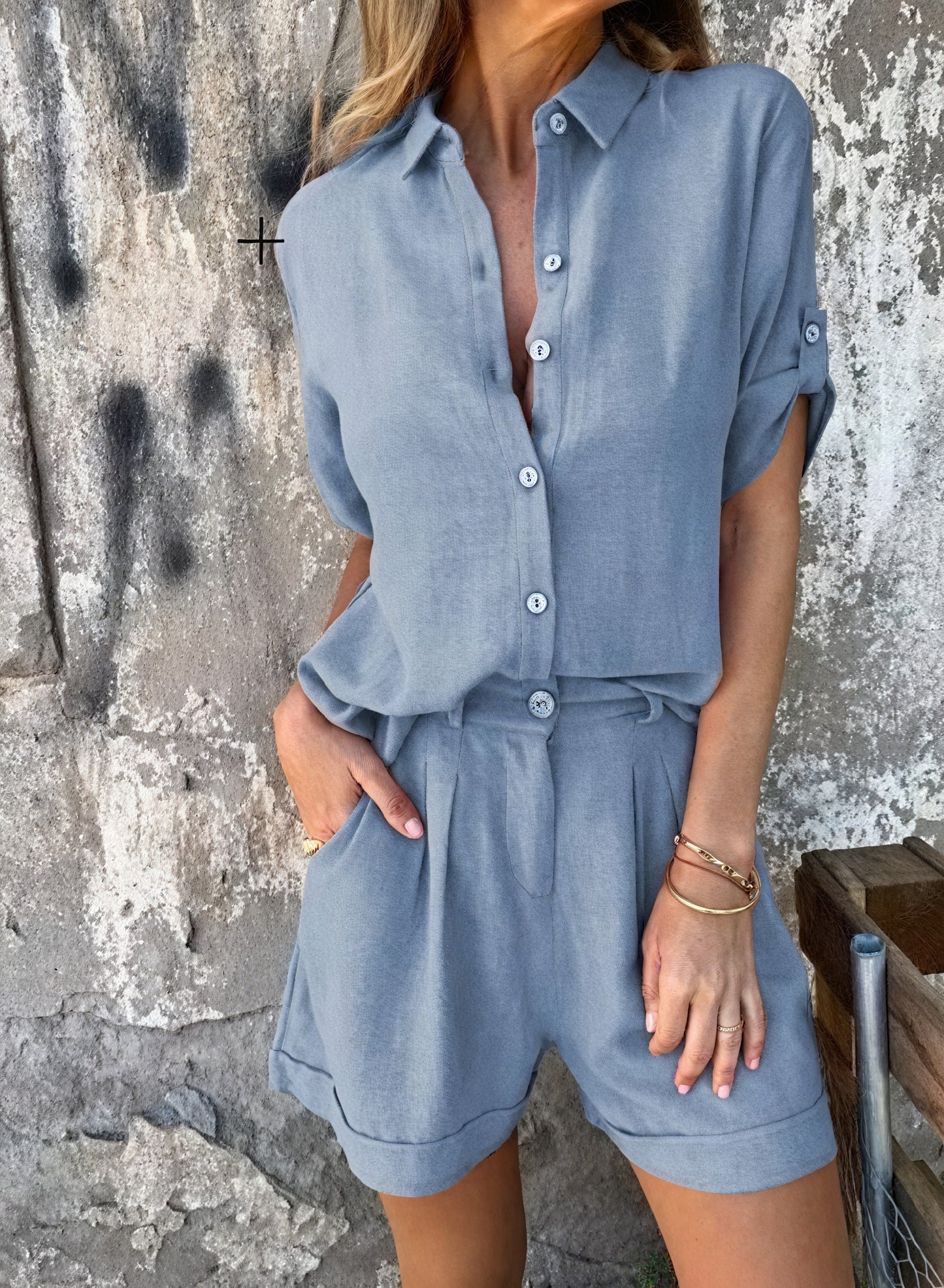 Relaxed Two-Piece Set - Button-Down & Shorts