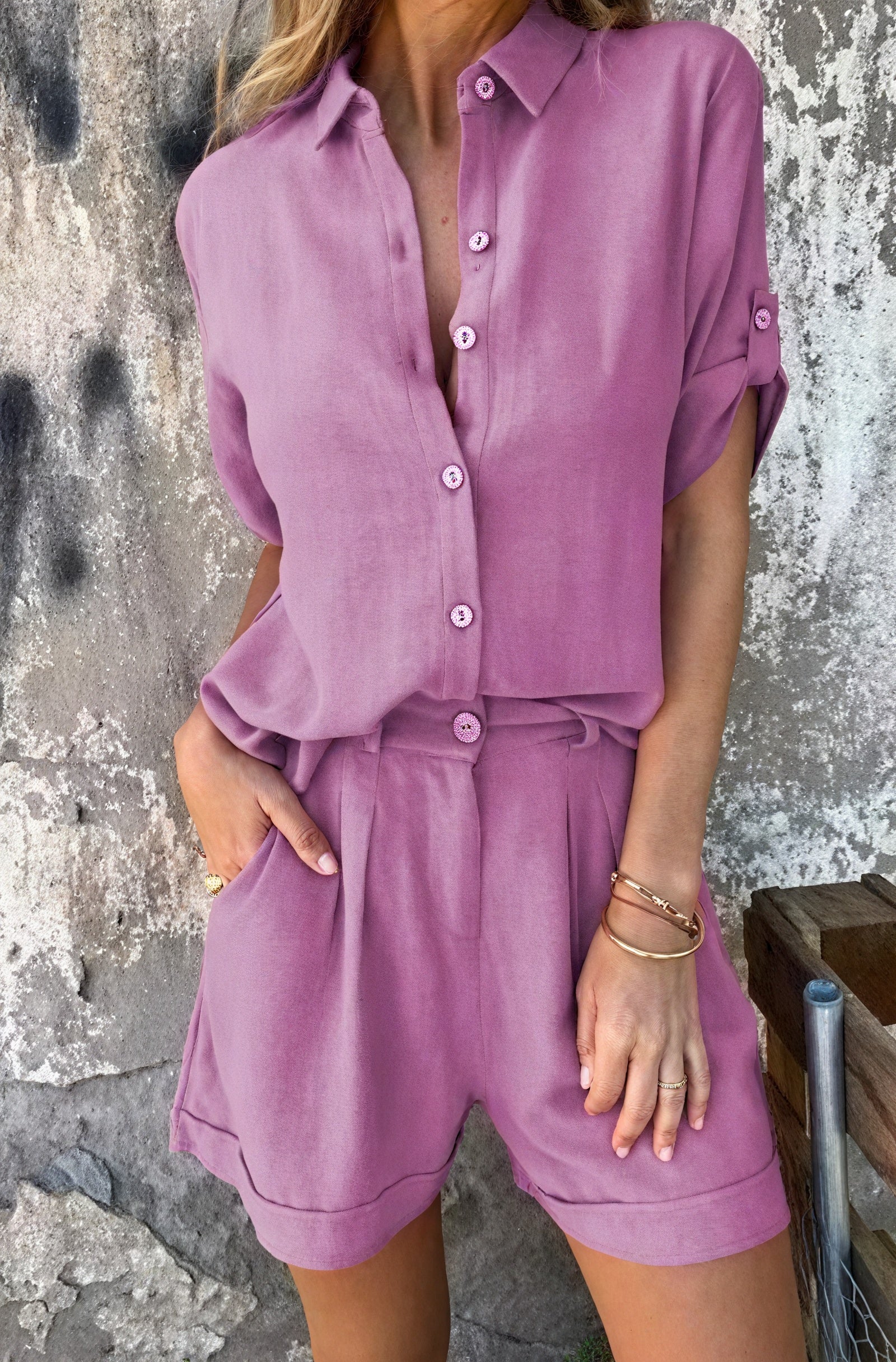 Relaxed Two-Piece Set - Button-Down & Shorts