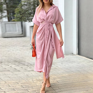 Elegant Draped Dress with Tie Waist