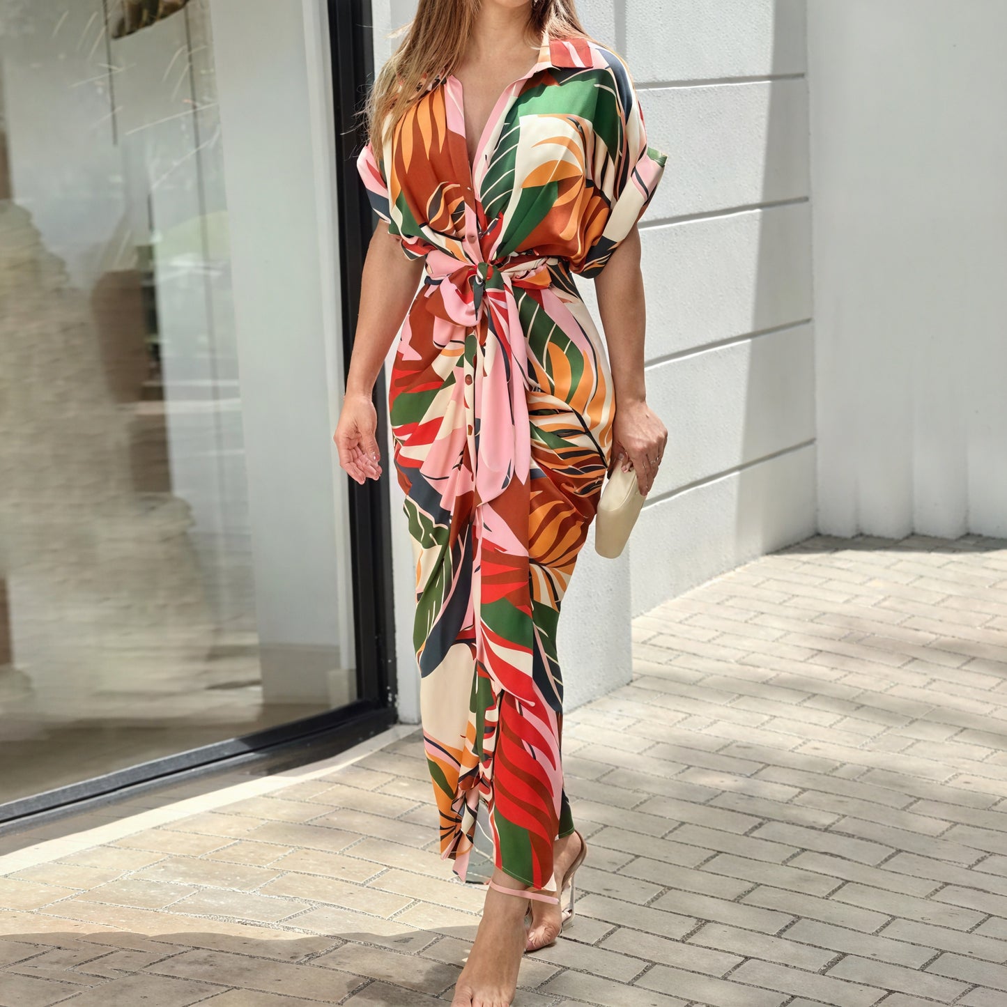 Elegant Draped Dress with Tie Waist