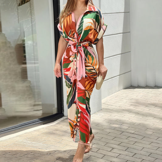 Elegant Draped Dress with Tie Waist