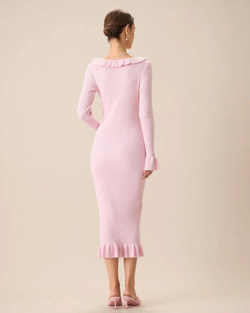 Romantic Ruffled Midi Dress with Bell Sleeves