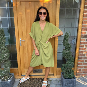 Knot-Waist Dress with Asymmetrical Hem