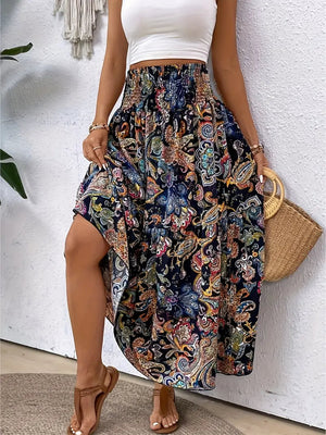 Bohemian Patterned A-Line Midi Skirt