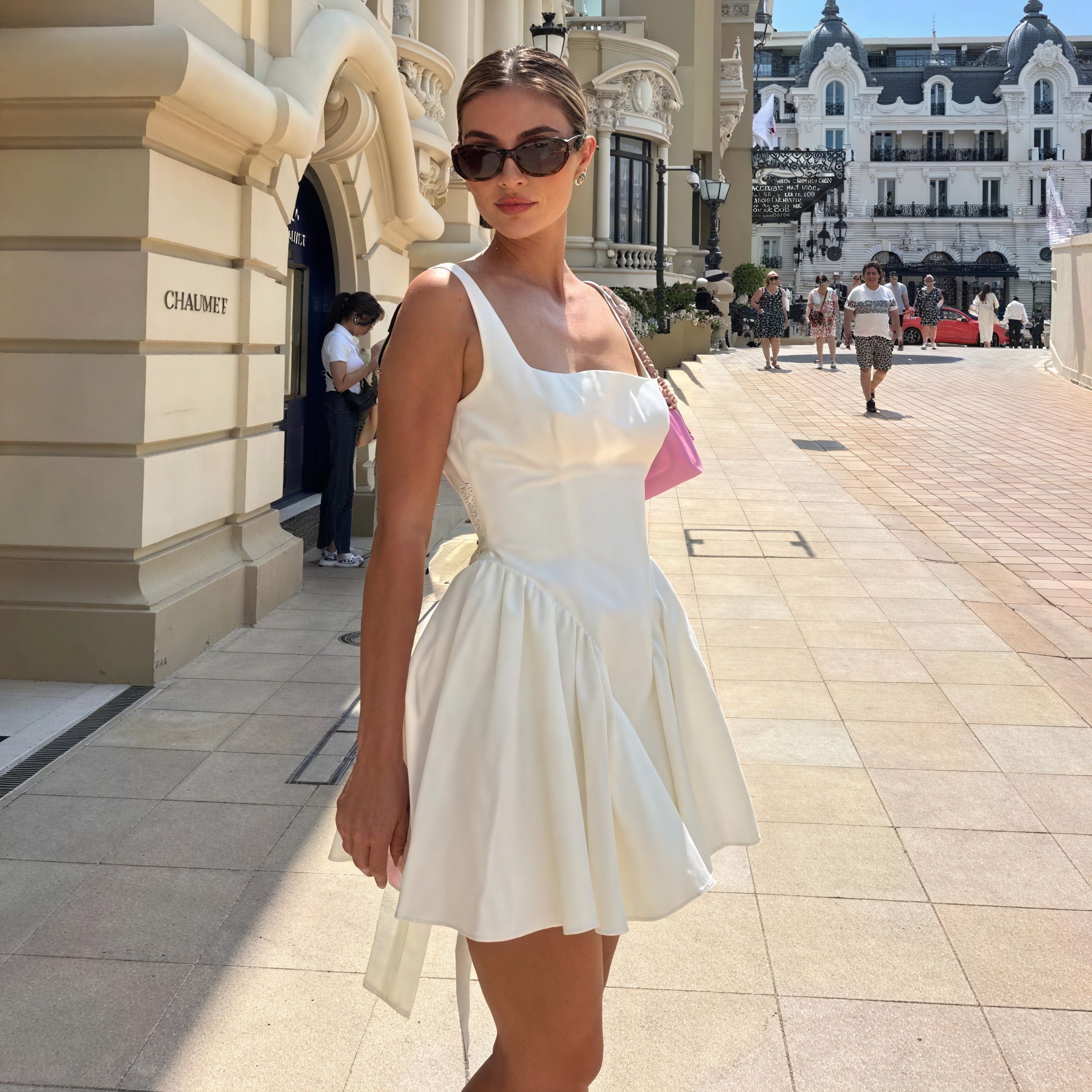 Women's White A-Line Dress – Square Neck, Sleeveless-83234-382e2422-8b20-49df-9e8b-df47230b5c7e