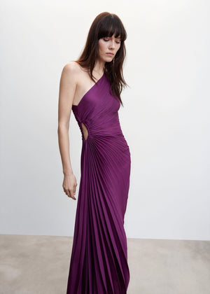 Women's One-Shoulder Pleated Dress – Asymmetrical Hem, Elegant-83236-8c42eabf-f762-40ee-af86-76110b26afc0