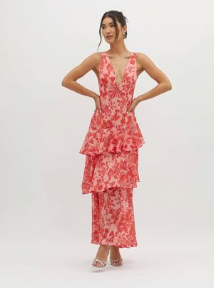 Basicfold Women's Floral Print V-Neck Tiered Maxi Dress-83283-8dd89e02-d233-41f6-9a78-9c9d7d8fbe8c