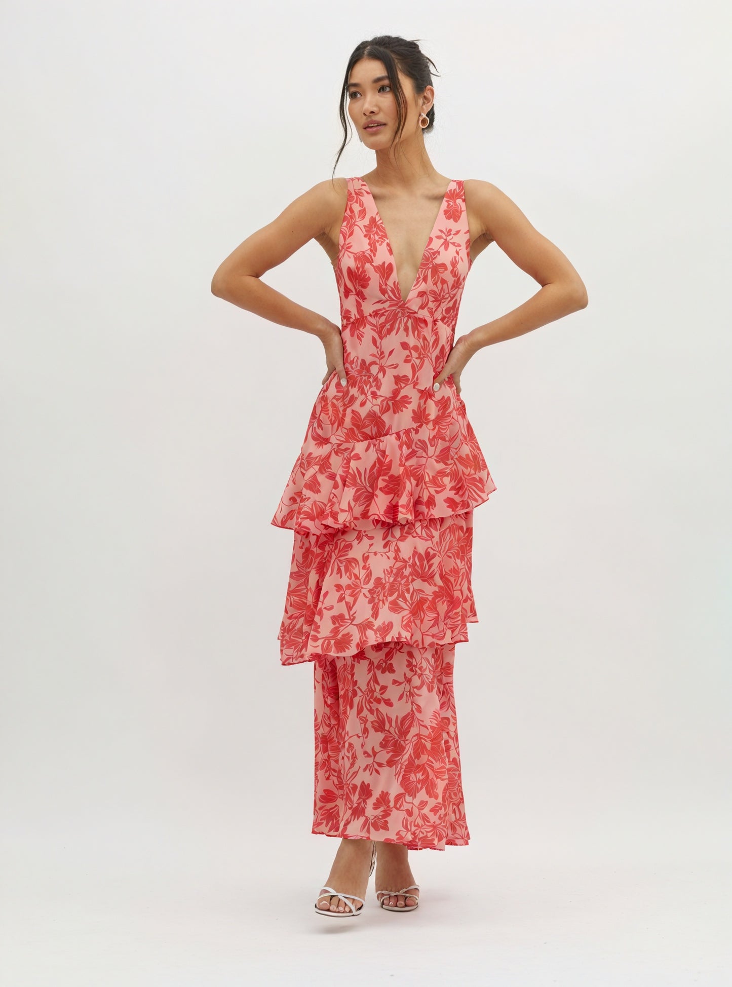 Basicfold Women's Floral Print V-Neck Tiered Maxi Dress-83283-8dd89e02-d233-41f6-9a78-9c9d7d8fbe8c