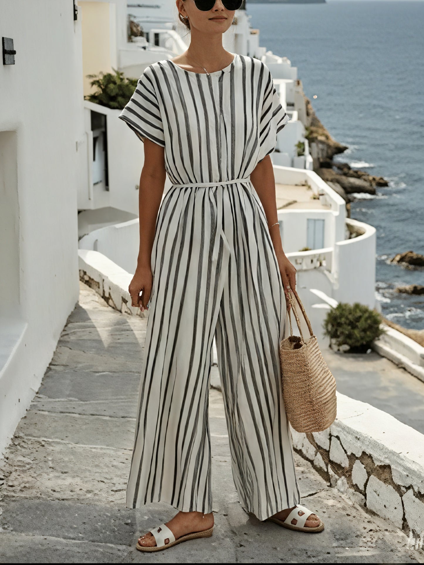 Basicfold Women's Striped Wide-Leg Jumpsuit – Belted, Short Sleeve, Relaxed Fit, S-XL-83287-97ed5ad1-5772-40cc-83de-0e74233a646d