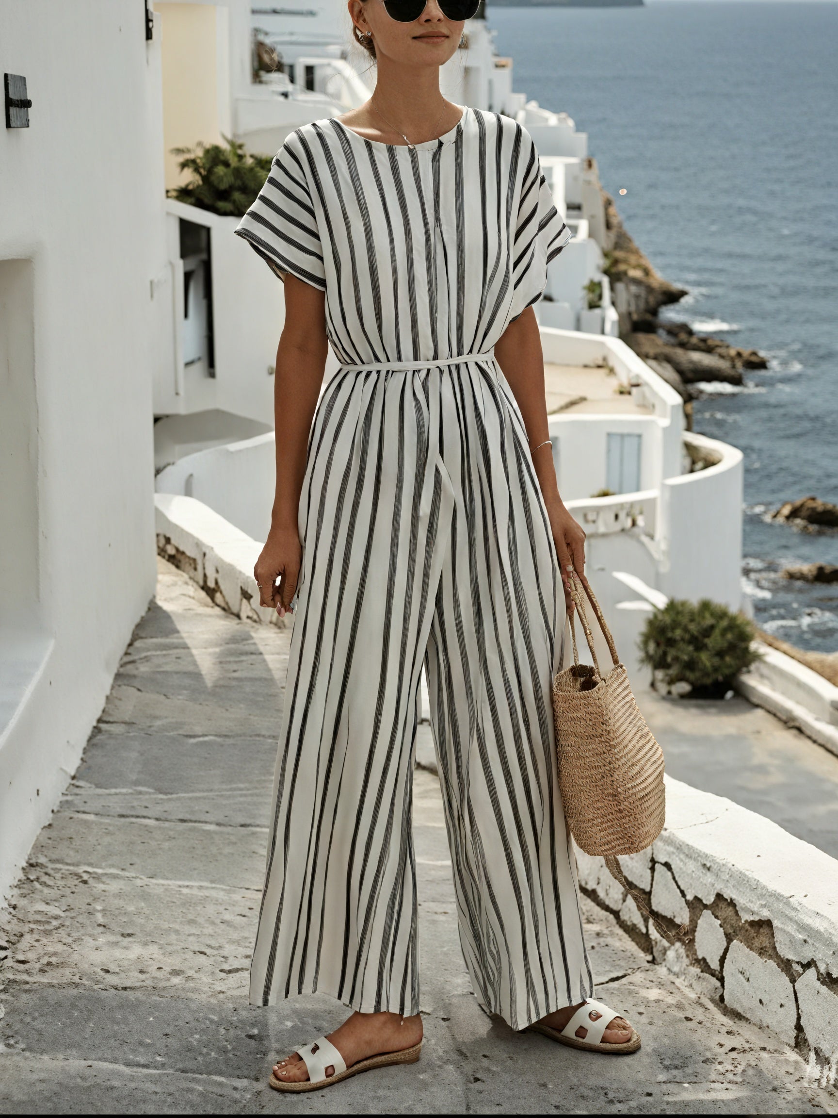 Basicfold Women's Striped Wide-Leg Jumpsuit – Belted, Short Sleeve, Relaxed Fit, S-XL-83287-97ed5ad1-5772-40cc-83de-0e74233a646d