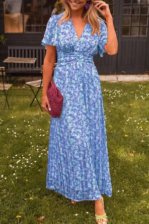 Basicfold Women's Floral V-Neck Pleated Midi Dress-83290-67658238-5163-461b-af39-8e8bee912bb8