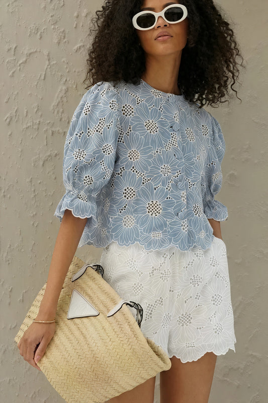 Basicfold Women's Blue Floral Cut-Out Co-Ord Set – Top & Shorts-83298-68519558-bad7-4b28-b7fe-525e7949b284
