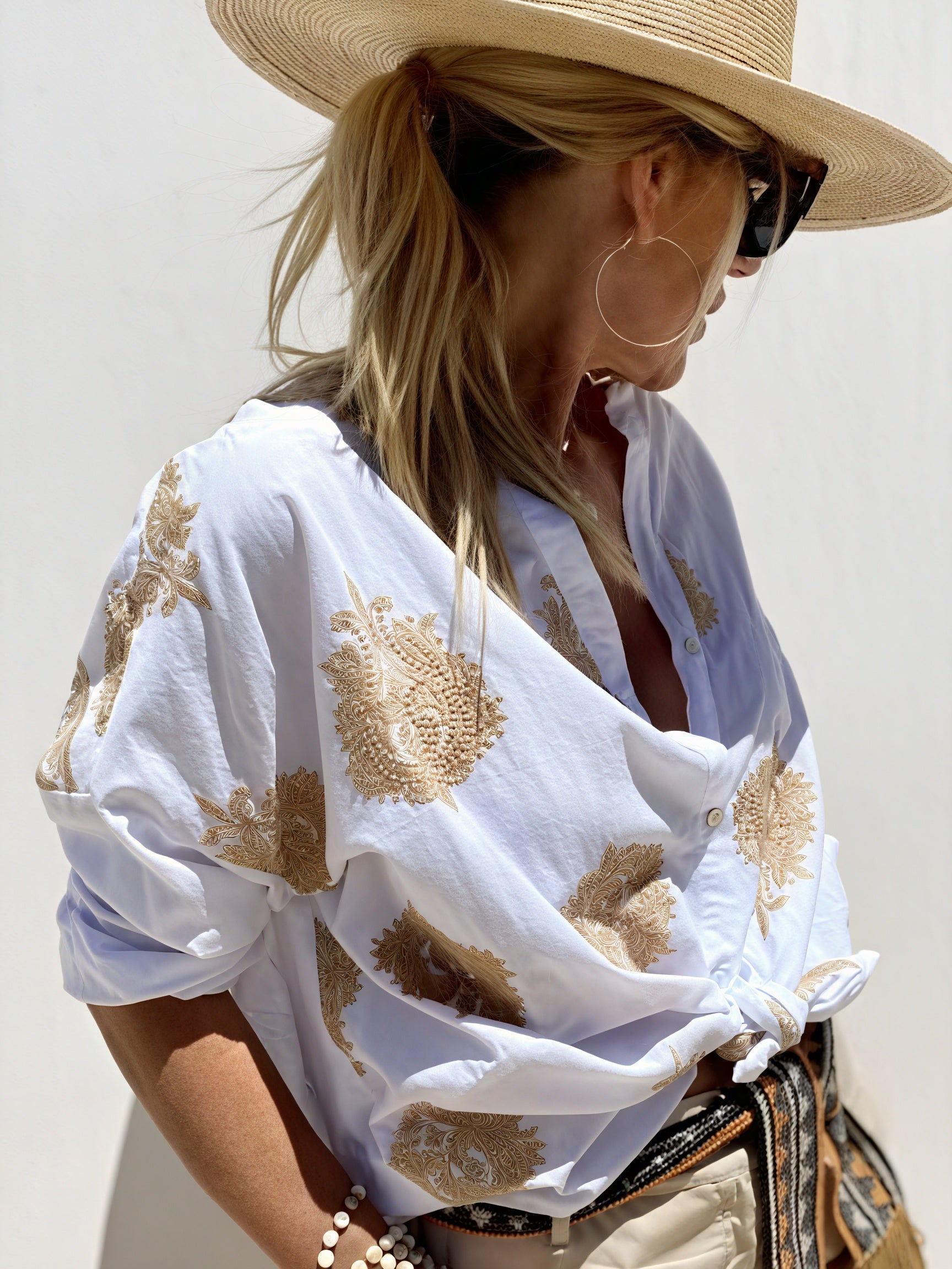 Women's Embroidered Blouse – Tie-Front, Button-Down Casual Style-83310-8f5514d9-3191-4eb2-8262-6bcda28b3f79