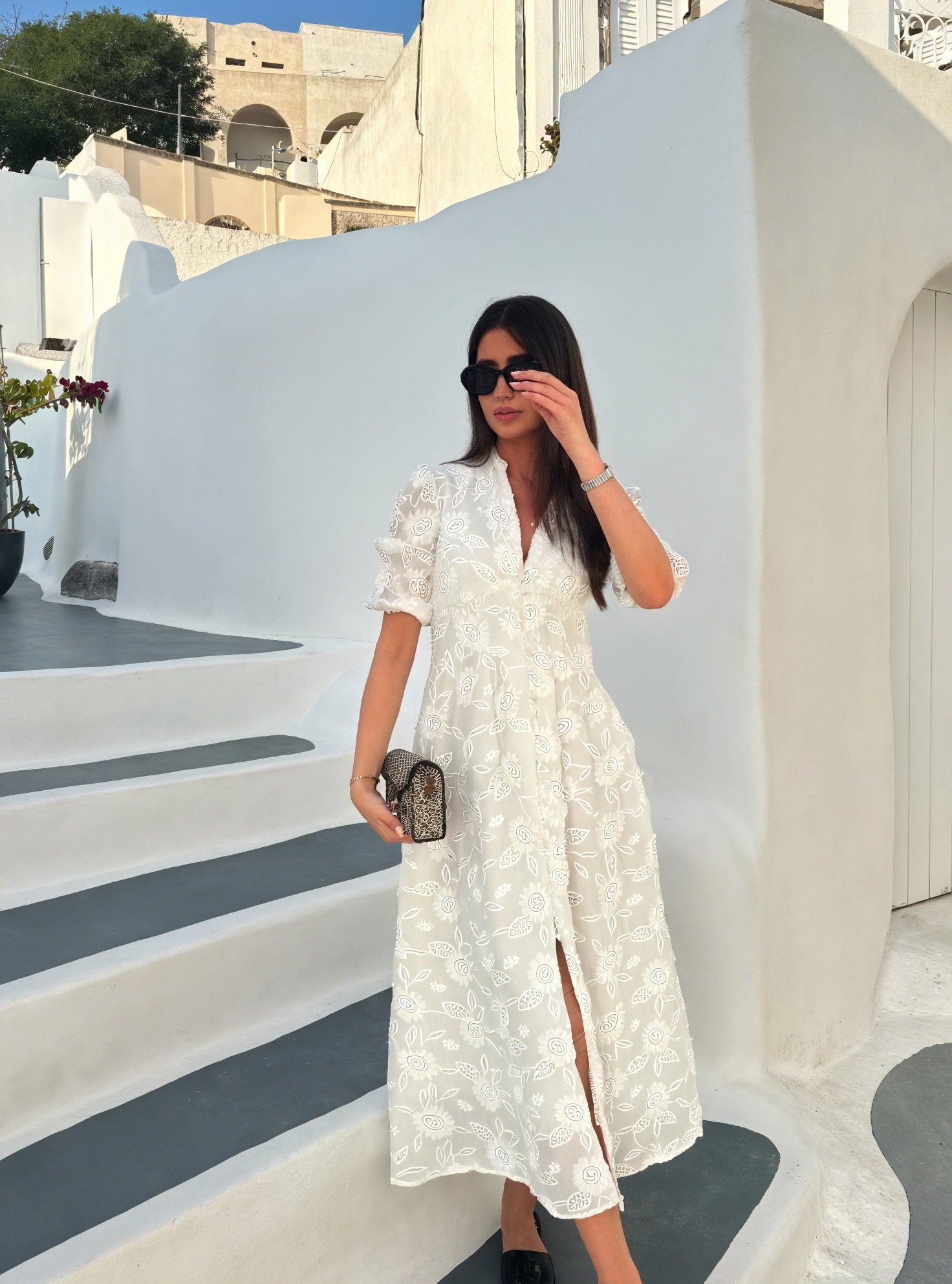 Basicfold Women's White Embroidered Button-Down Midi Dress, Short Sleeve, S-XL-83314-037cc309-f10c-417b-8b45-0b968f4b48e0
