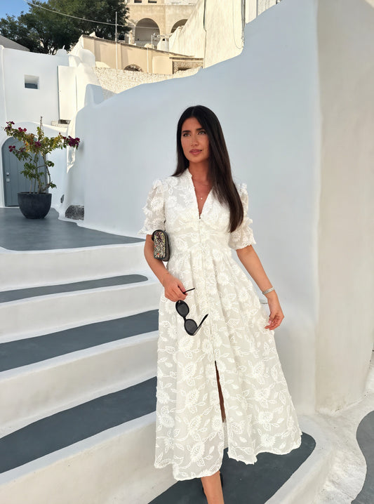 Basicfold Women's White Embroidered Button-Down Midi Dress, Short Sleeve, S-XL-83314-ce3ade1d-7568-4458-8492-8e7b11d640cf