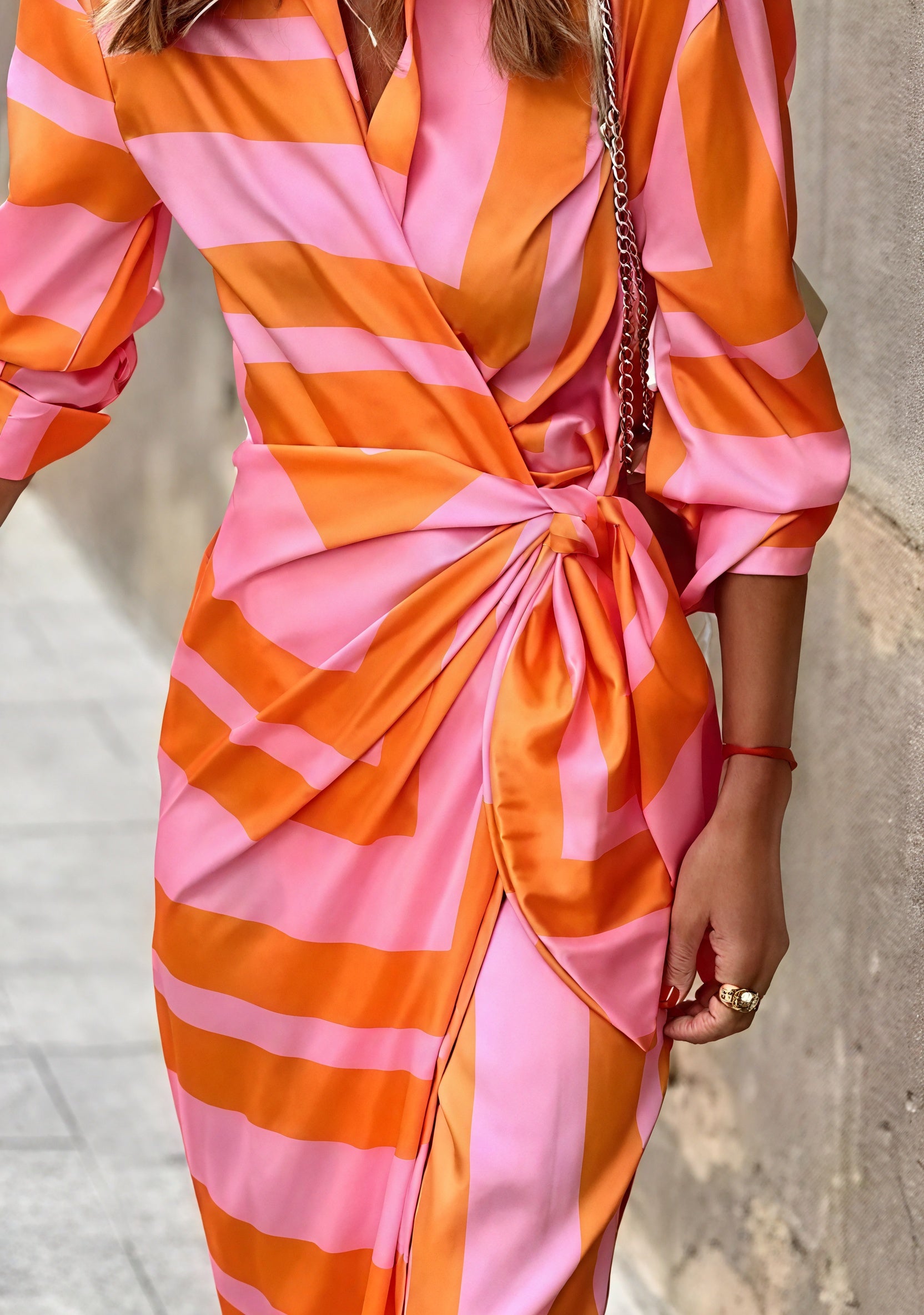 Women's Wrap Dress – Striped Pattern, Long Sleeve Design-83361-64ff037f-6418-45d0-9d90-6f94abc01ea1