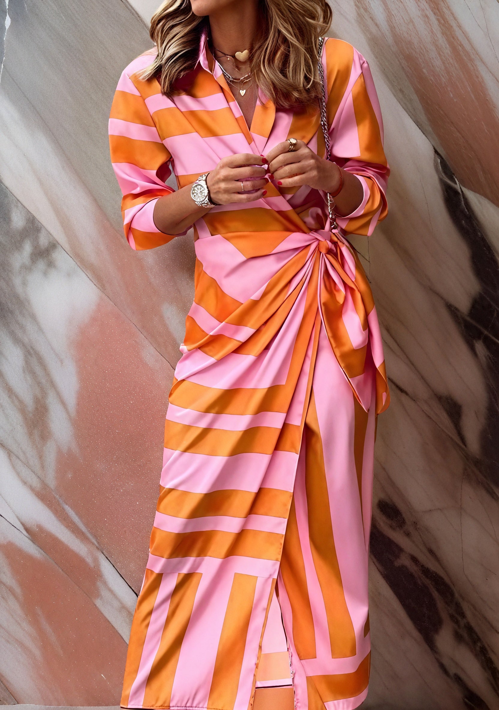 Women's Wrap Dress – Striped Pattern, Long Sleeve Design-83361-12cf9ef8-4957-4263-a759-a716a87cd06f
