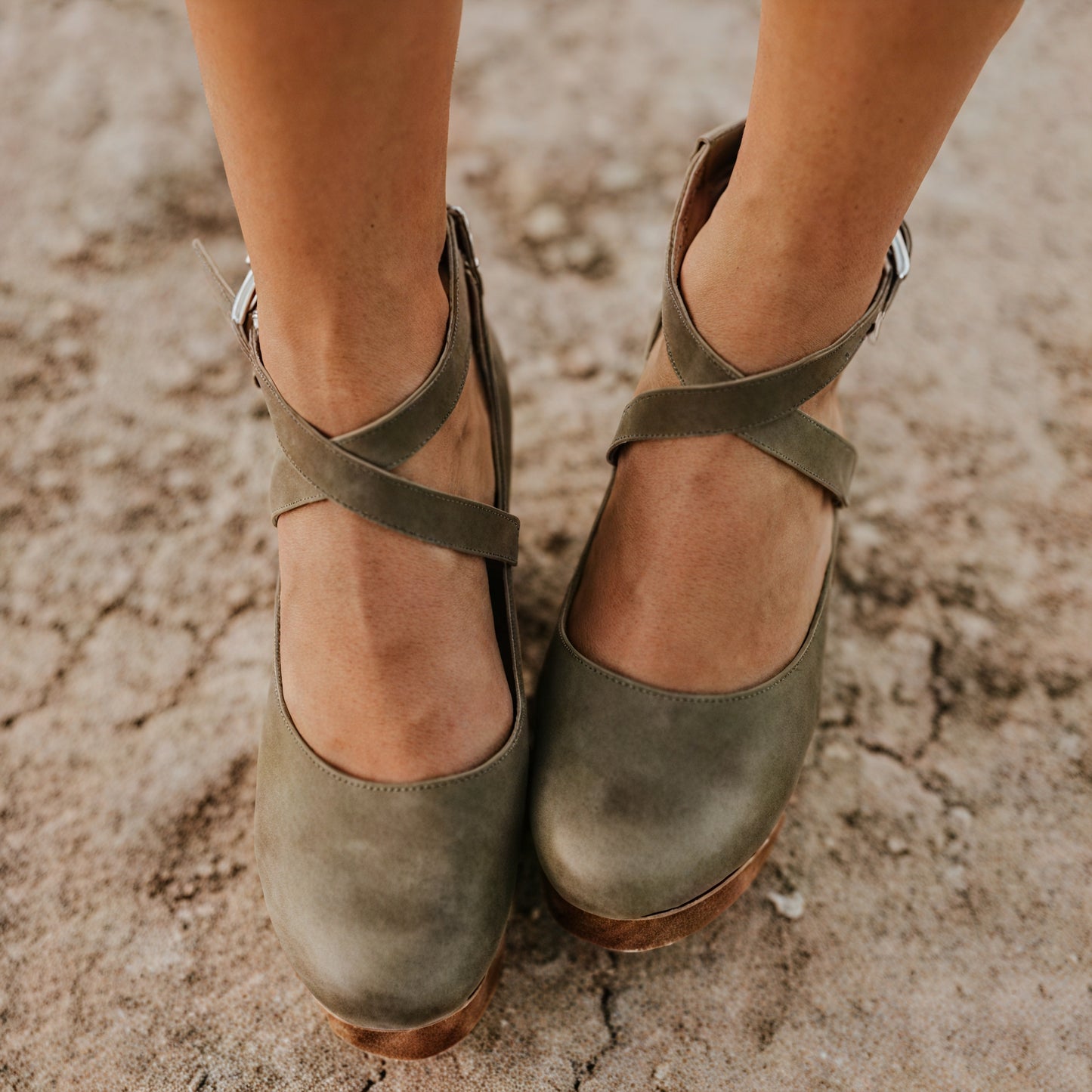 Women's Leather Platform Sandals – Wooden Sole, Ankle Strap, Cross-Strap Design-83366-9db21935-cf5a-4b84-b760-ef7978a65042