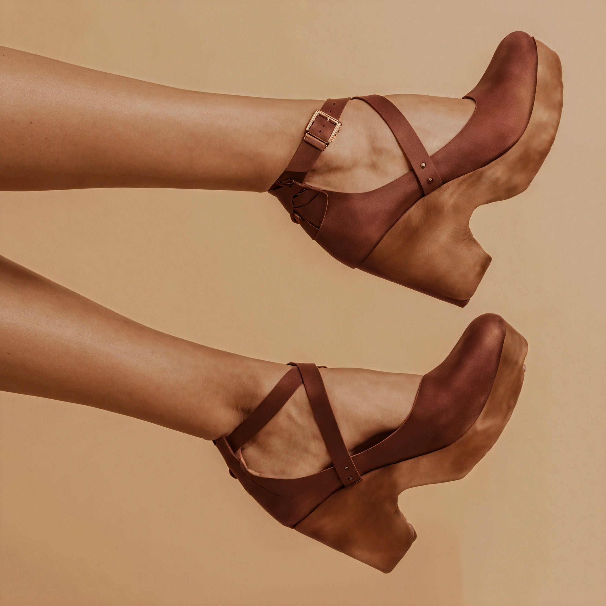 Women's Leather Platform Sandals – Wooden Sole, Ankle Strap, Cross-Strap Design-83366-f01bc4d3-d608-47ec-b5ce-dfbd88d9b59b