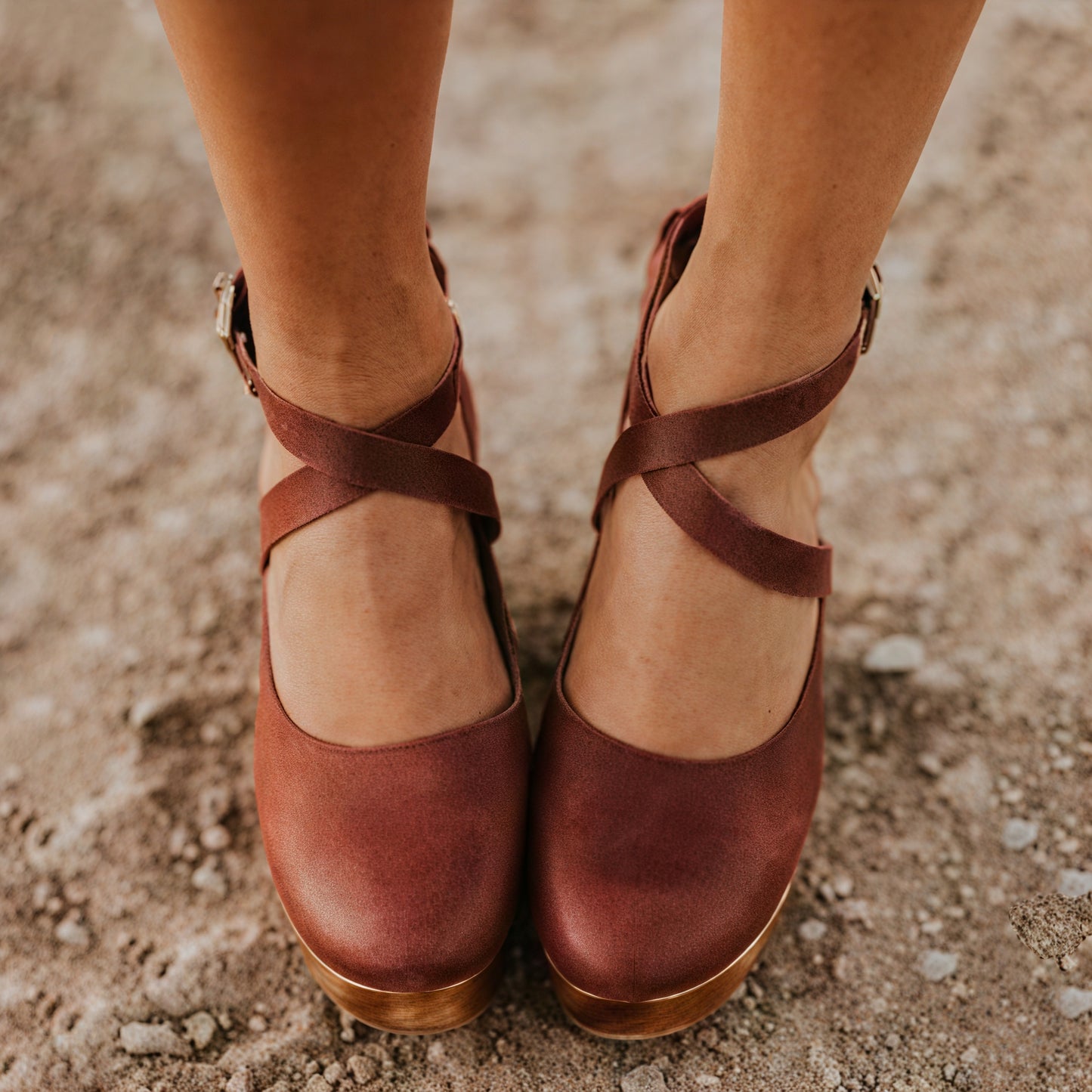 Women's Leather Platform Sandals – Wooden Sole, Ankle Strap, Cross-Strap Design-83366-999ce851-4de6-4511-bc8b-1d357a57f4d5