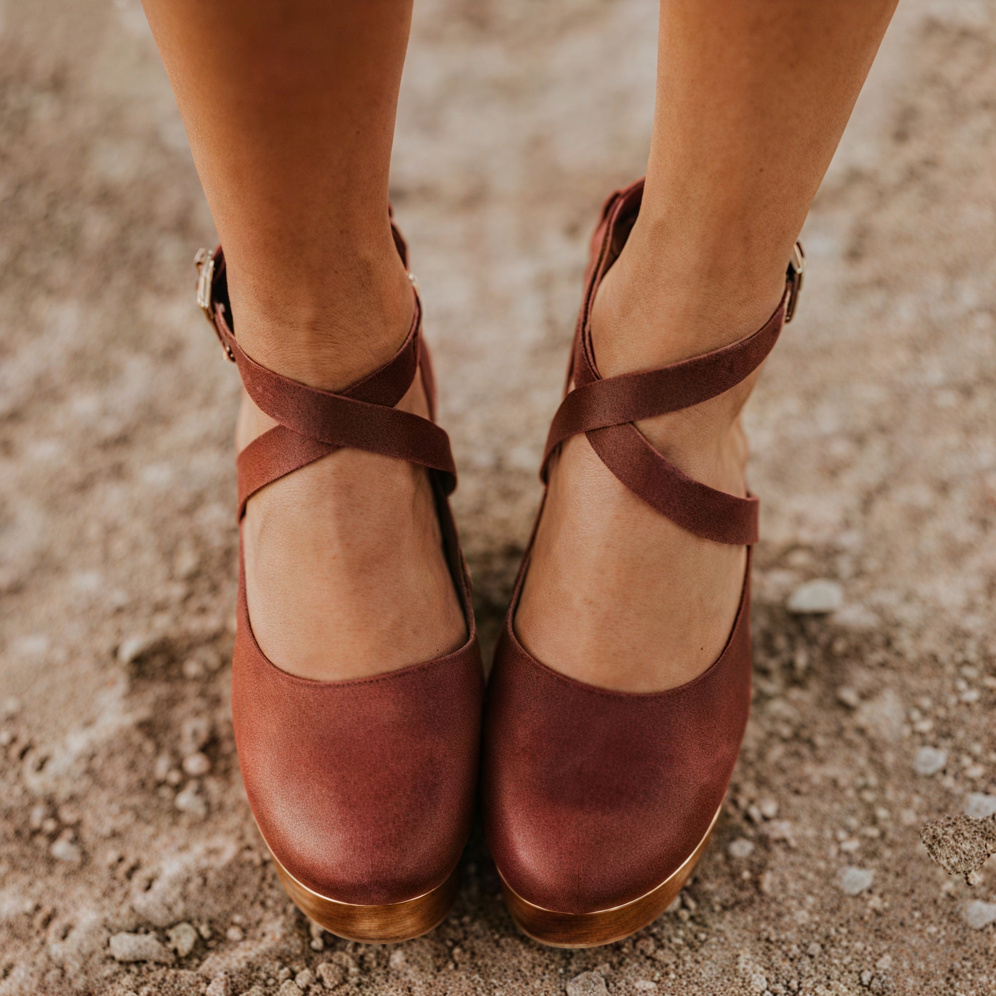 Women's Leather Platform Sandals – Wooden Sole, Ankle Strap, Cross-Strap Design-83366-999ce851-4de6-4511-bc8b-1d357a57f4d5
