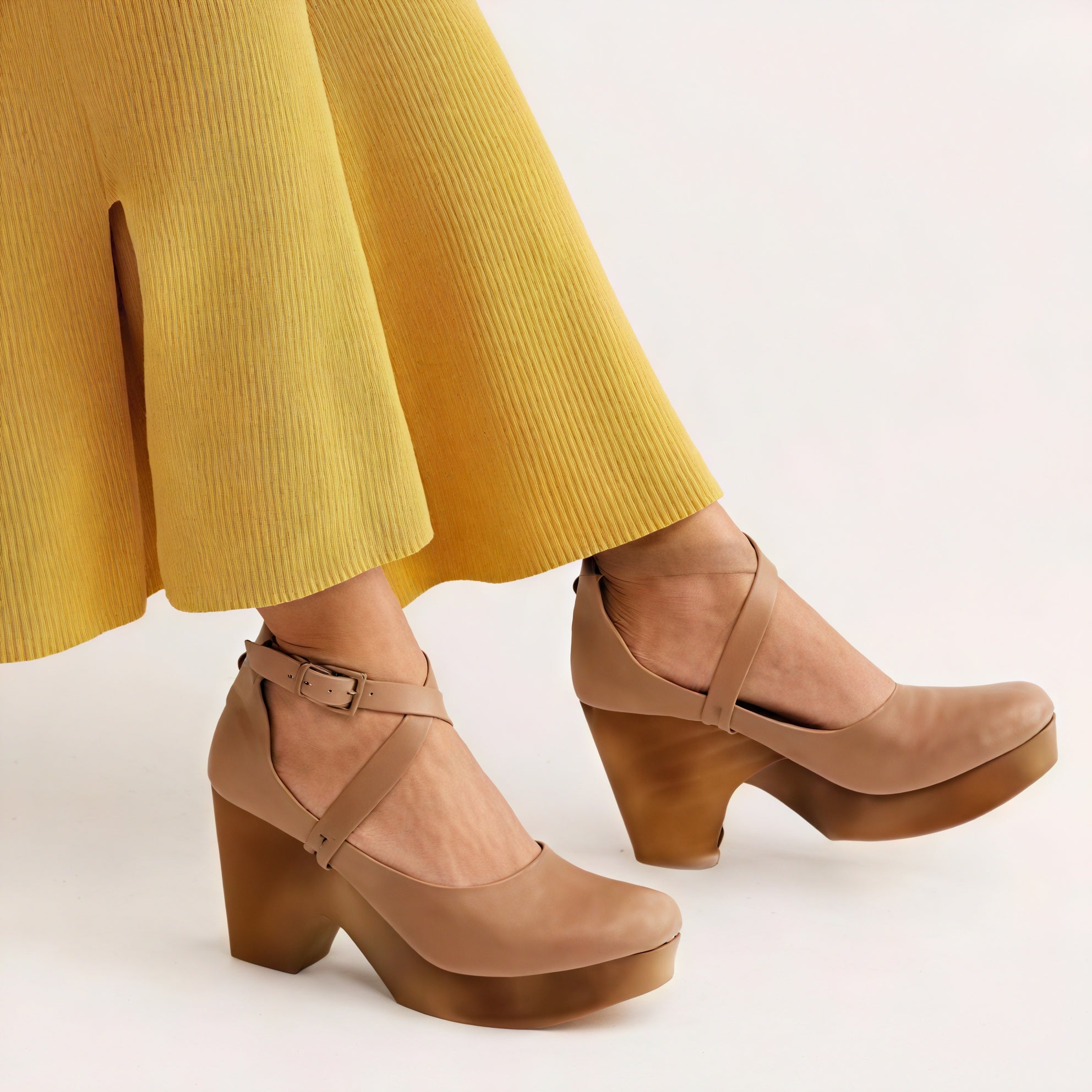 Women's Leather Platform Sandals – Wooden Sole, Ankle Strap, Cross-Strap Design-83366-0dc4bed1-e170-411f-8941-a4701ef8dd87