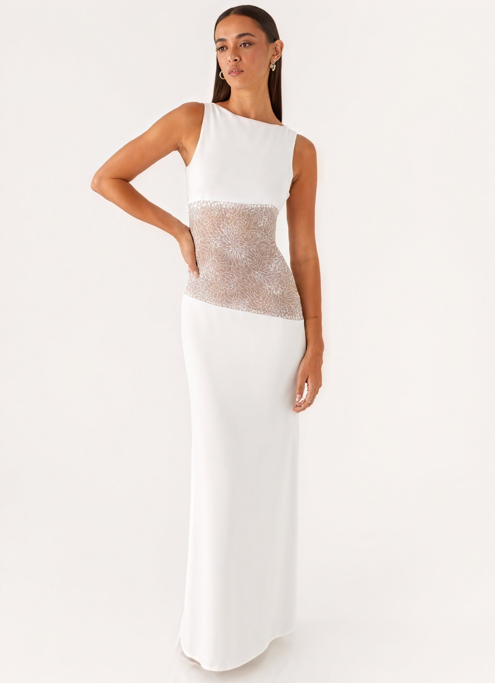 Women's Sleeveless Maxi Dress – Elegant Lace Panel Design, Formal Evening Gown-83478-65a381ee-310d-48de-8ec6-49a8ec170033
