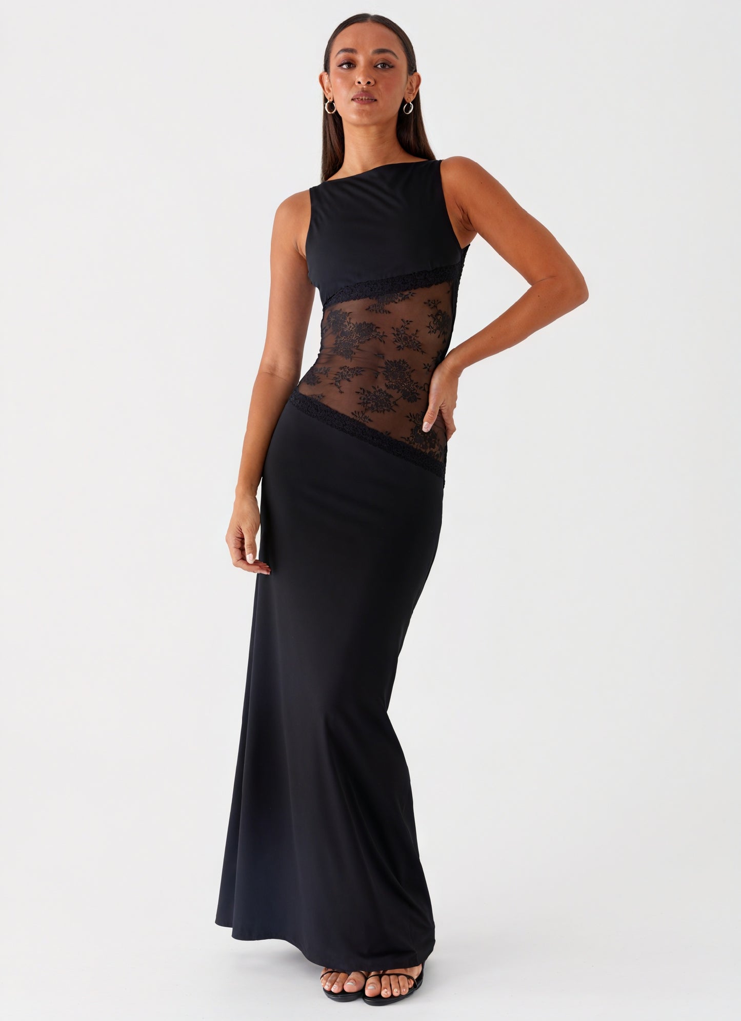 Women's Sleeveless Maxi Dress – Elegant Lace Panel Design, Formal Evening Gown-83478-cd0d88ce-8f4b-4c49-b224-7acfe9121435
