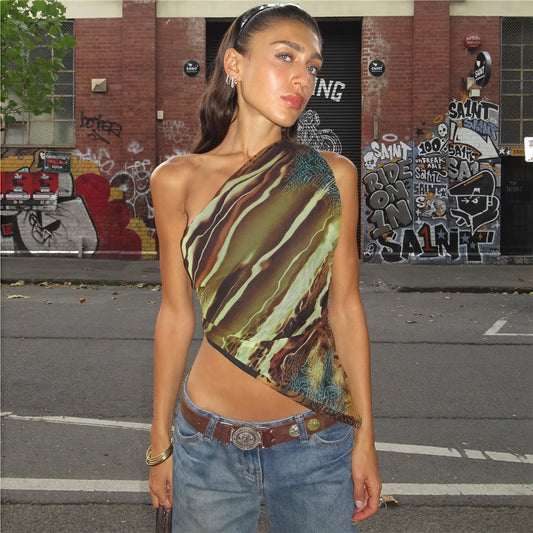 Women's One-Shoulder Printed Asymmetrical Dress, Modern Style-83548-560860aa-00be-4405-89de-e6c3d0de5d09