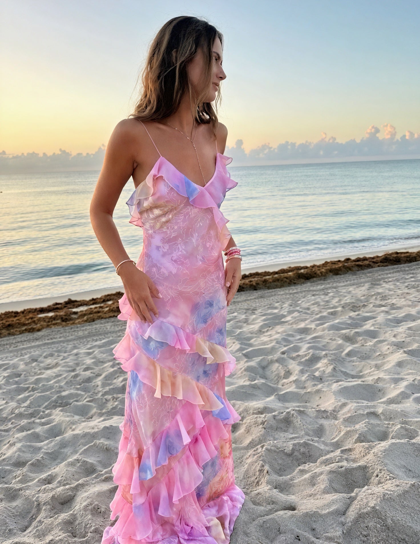 Women's Floral Sleeveless Dress – Ruffle Detailing, Spaghetti Straps, Summer Style-83560-a210715f-2fc6-41ac-b75a-710637d76553