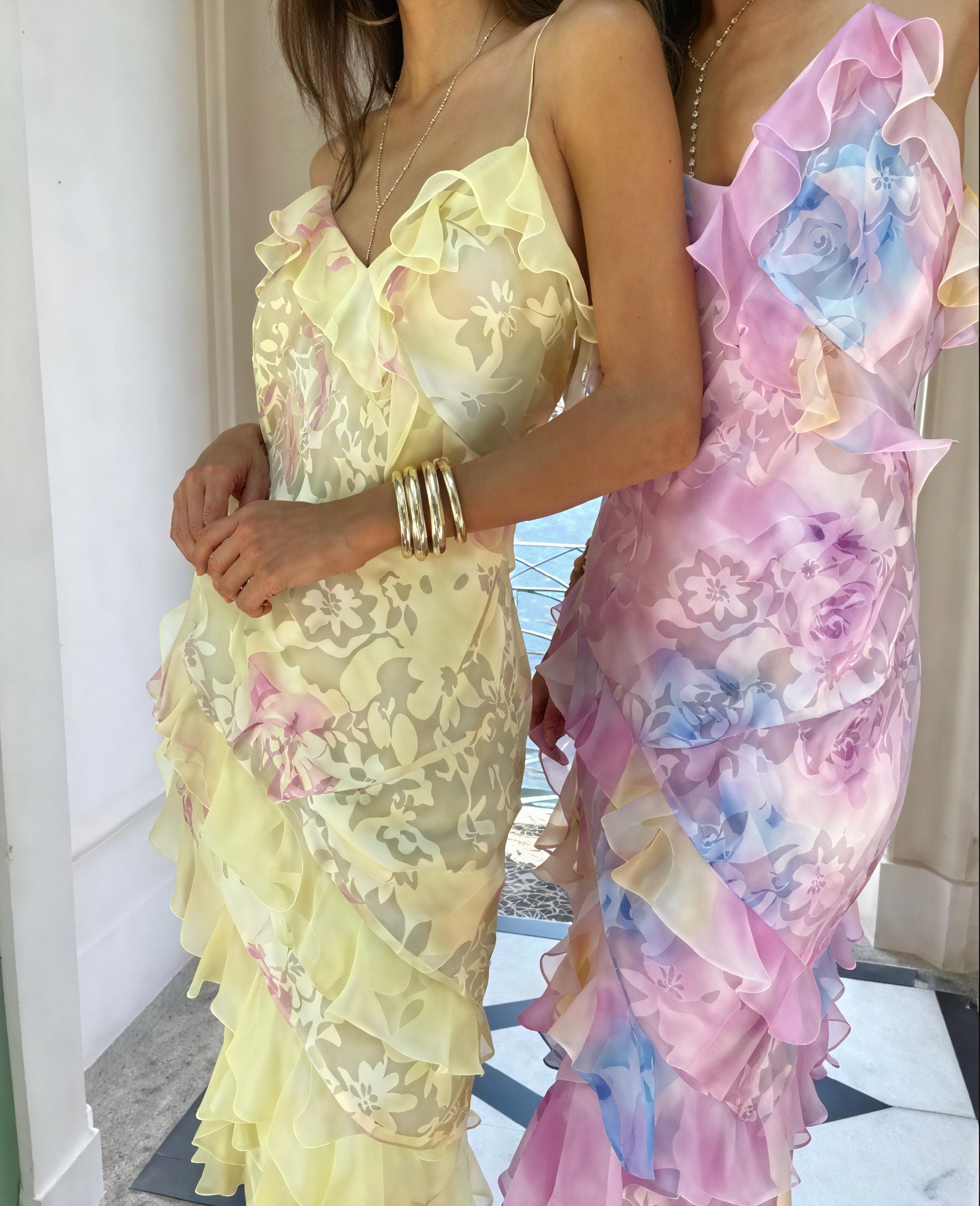Women's Floral Sleeveless Dress – Ruffle Detailing, Spaghetti Straps, Summer Style-83560-2f850d15-9f7c-44d2-a76b-9d293da52ca1