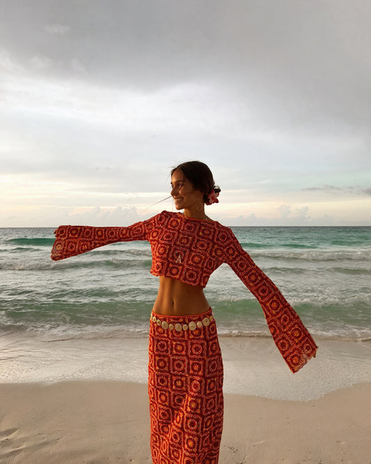 Women's Crochet Two-Piece Outfit – Two-Tone Cropped Top & High-Waisted Bottom Set-83575-09c8f78b-d32b-4f59-9e9a-70de66d66c28
