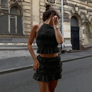Women's Two-Piece Set – Halter Ruffle Top & Matching Skirt, Feminine Style-83589-fe3a1366-e763-4660-babb-f83dab71940d