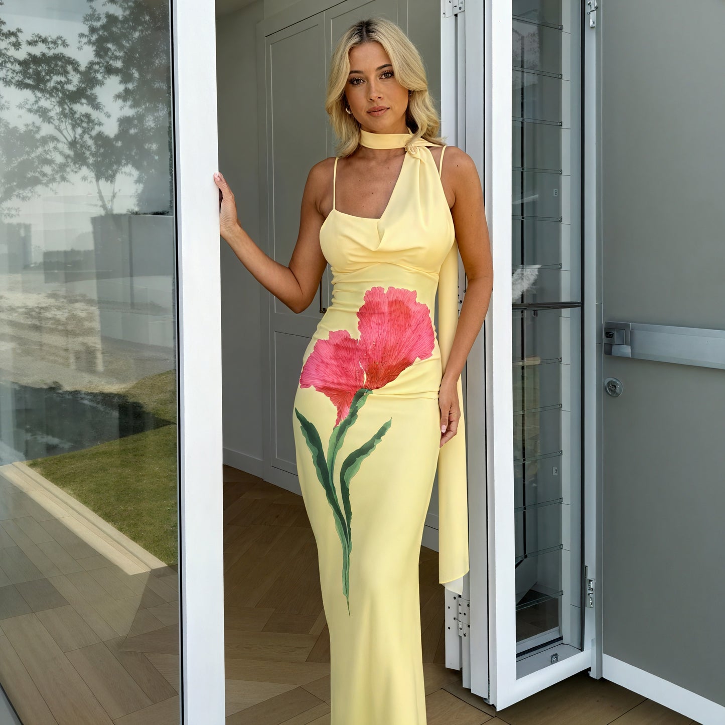 Women's Yellow Floral Halter Maxi Dress – Flowing Style-83591-4d2b6257-32e7-413a-bd9f-fe409baecf5f