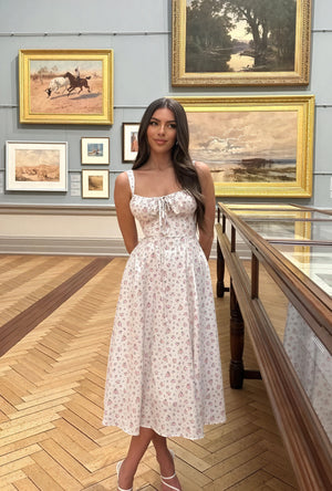 Women's Maxi Dress – White Floral Print, Tie-Up Bust, Adjustable Straps-83612-2591506c-edba-4ed9-8021-70cdc51c0aa2