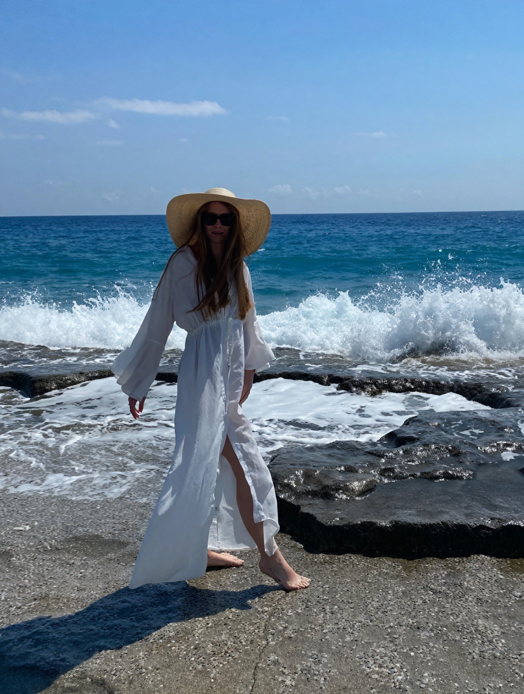 Women's Maxi Dress – Flowing V-Neck, Long Sleeve, Tie Waist-83779-1ac6fbb2-cd3b-4ae4-ac4d-e94d6a2162bd