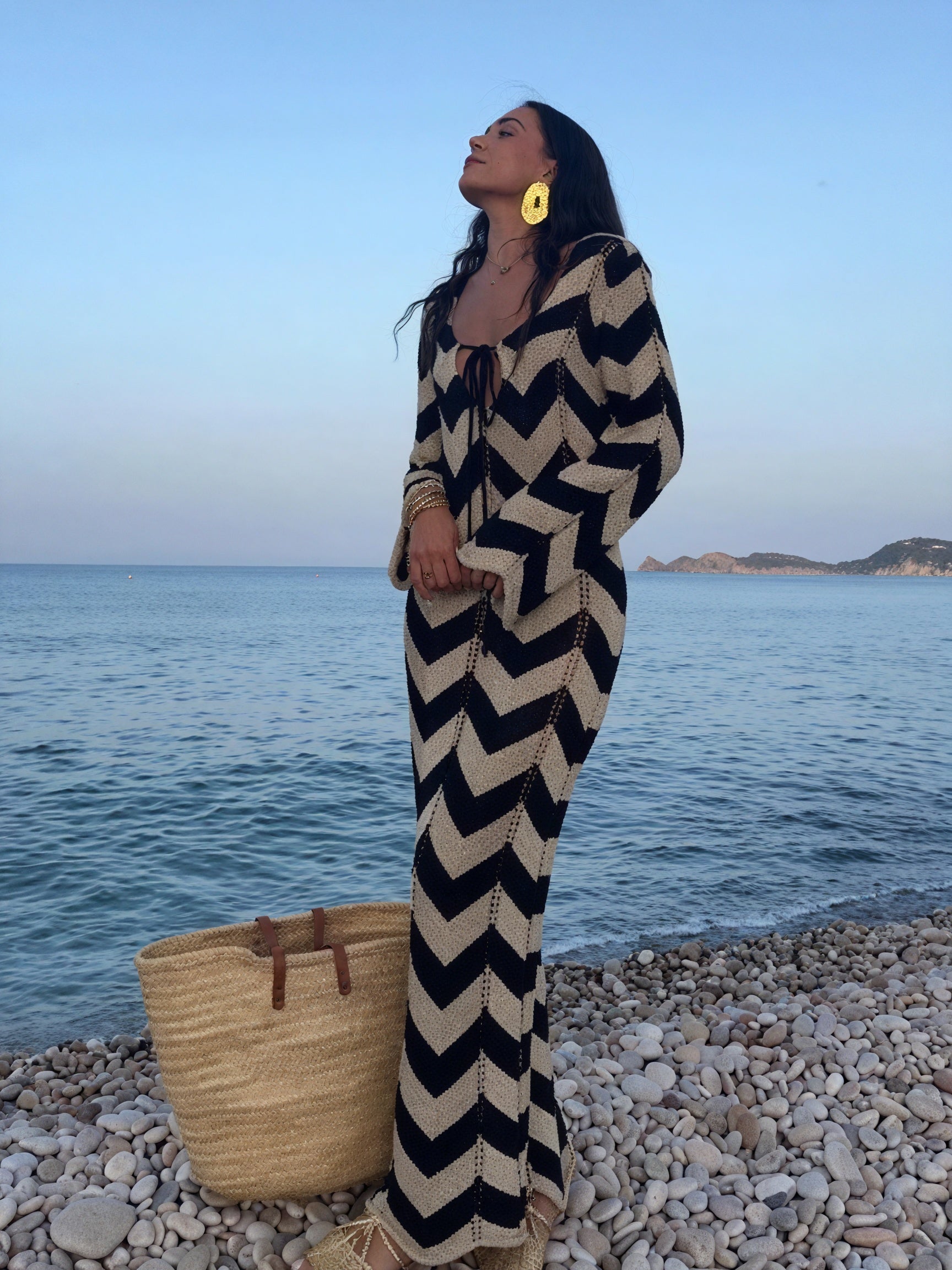 Women's Knit Dress – Chevron Pattern, Long Sleeve, Modern Style-83785-f71a9214-3c69-4574-96e0-25fe504b9ea5