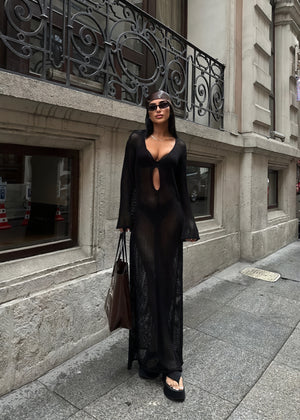 Women's Knit Maxi Dress – Sheer Long Sleeve with Cutout Detail-83803-8bdb5a37-c097-47a3-ac9b-88925d2b162b